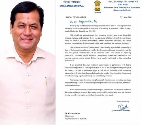 Union Minister appreciates VPA’s outstanding cargo
